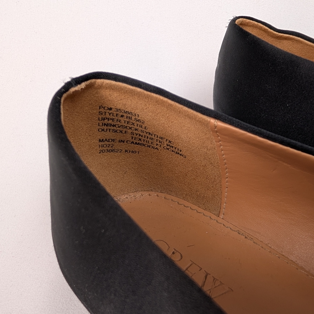 J. Crew Black Satin Pointed Toe Bow Flats - Picture 12 of 13